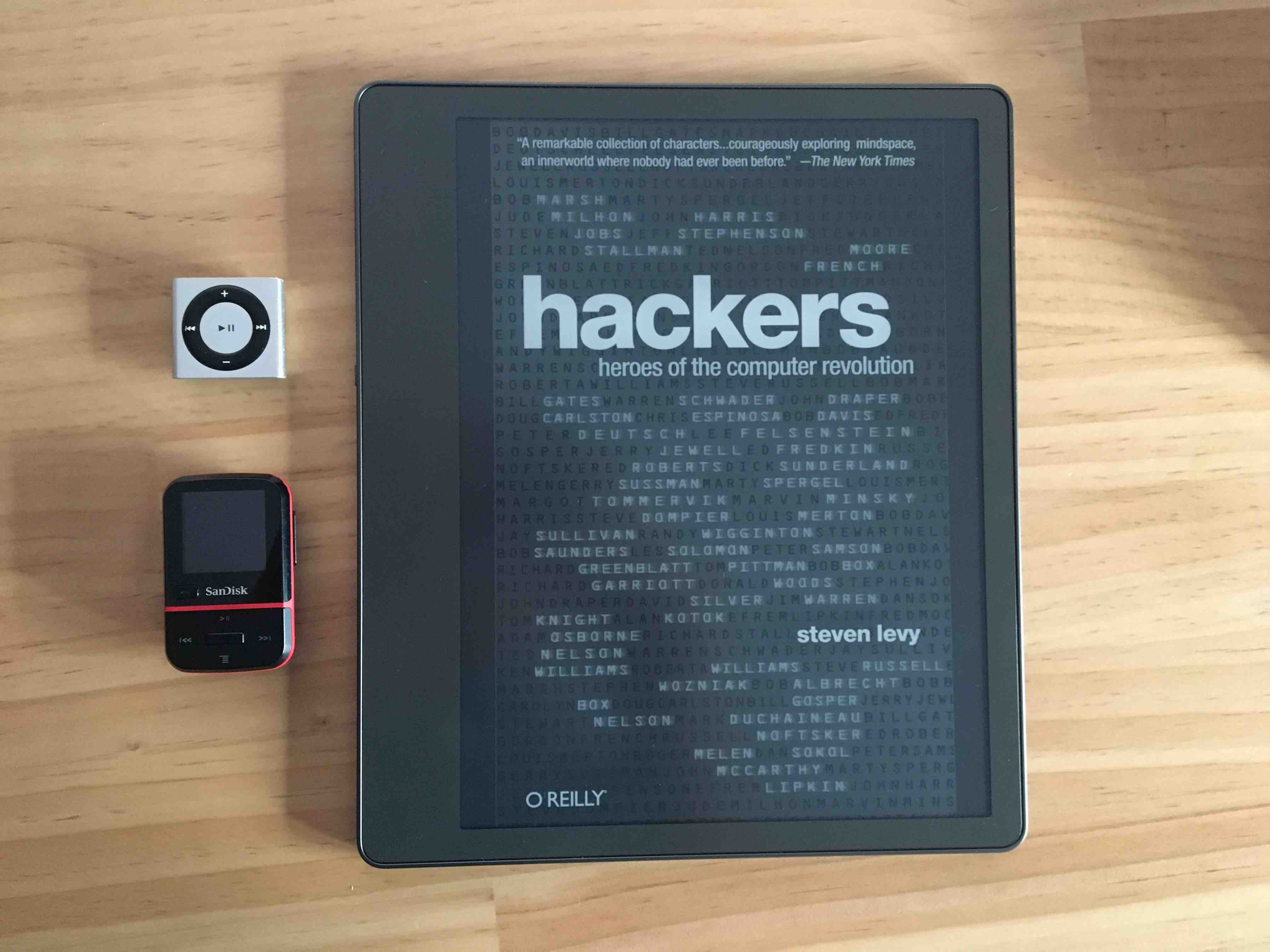 iPod Shuffle, SanDisk Clip Sport Go, and Kindle Scribe